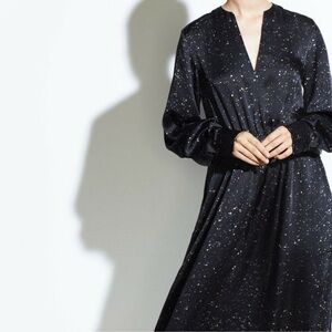 Vince Midnight Black and Gold Speckle Midi Dress